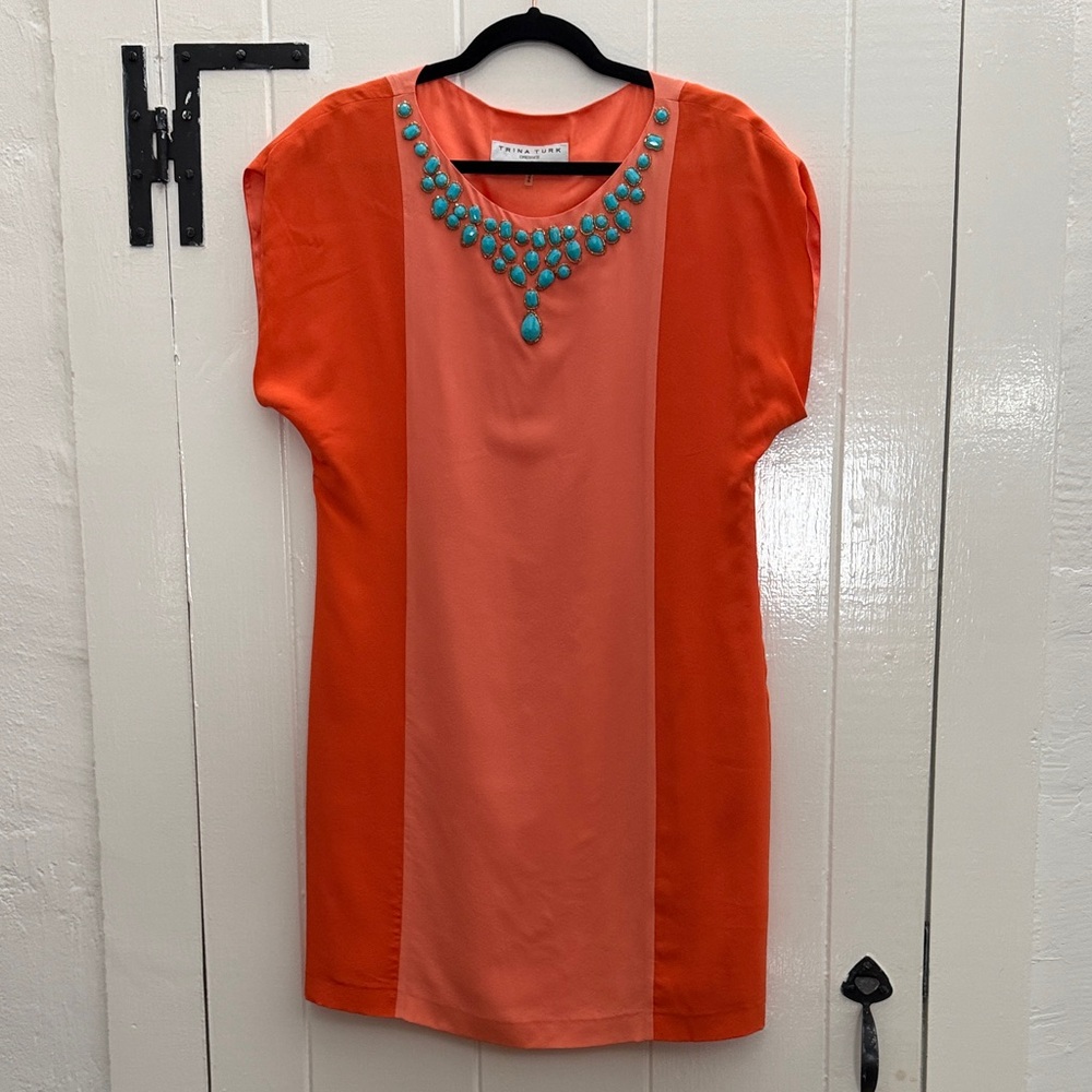 Trina Turk Womens Silk Color Block Shift Dress